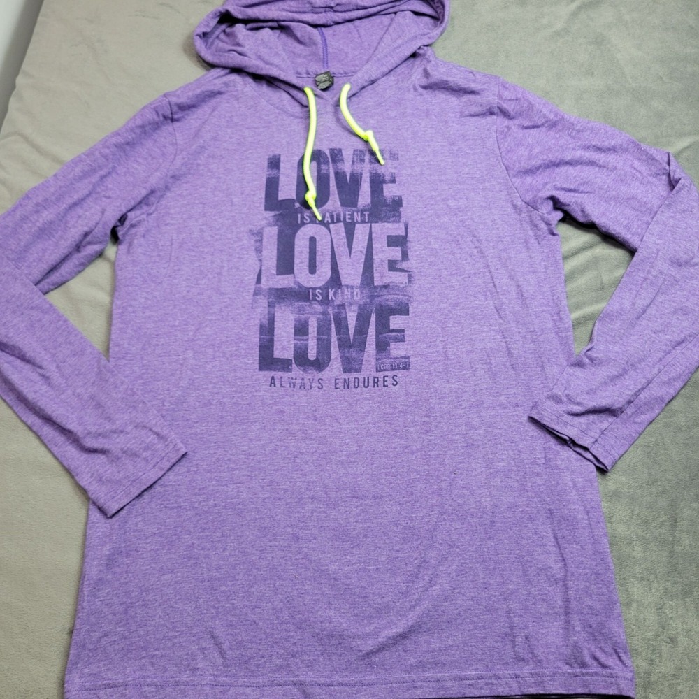 Purple Anvil Lightweight Hoodie With Inspirational "Love Is Patient" Graphic Lon